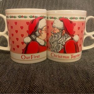 Enesco Santa and Mrs. Claus Heart Mugs - Pink and Red